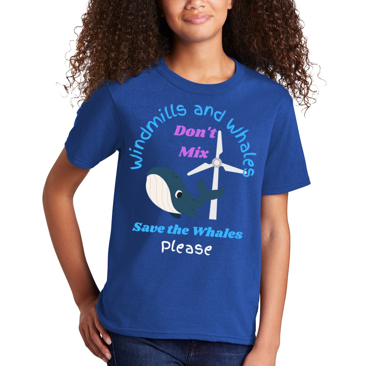 Save The Whales From Windmills In The Sea And Ocean Design Gift Kids T-Shirt