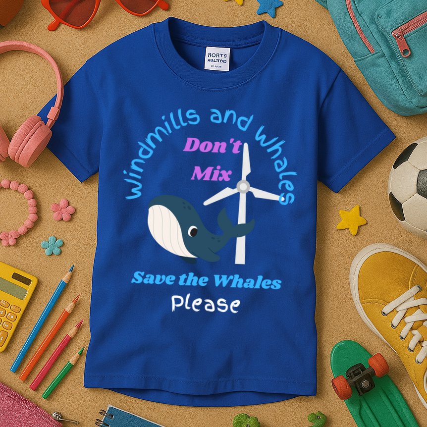 Save The Whales From Windmills In The Sea And Ocean Design Gift Kids T-Shirt