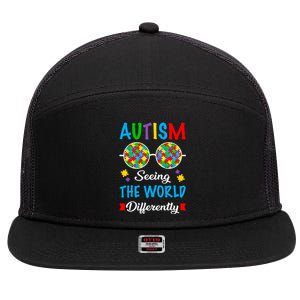 Seeing The World Differently Autism Spectrum Glasses Funny Gift 7 Panel Mesh Trucker Snapback Hat