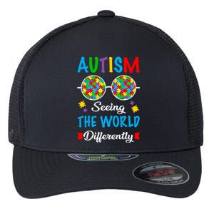 Seeing The World Differently Autism Spectrum Glasses Funny Gift Flexfit Unipanel Trucker Cap