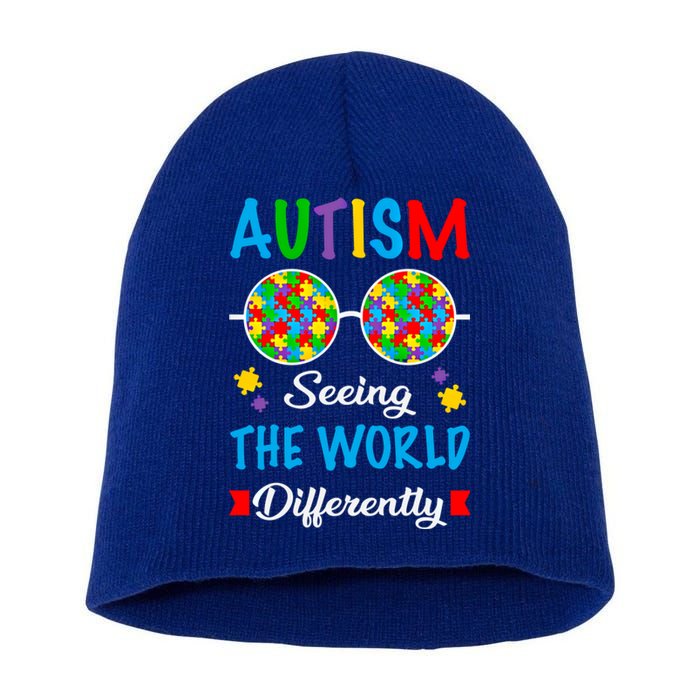 Seeing The World Differently Autism Spectrum Glasses Funny Gift Short Acrylic Beanie