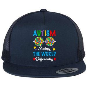 Seeing The World Differently Autism Spectrum Glasses Funny Gift Flat Bill Trucker Hat