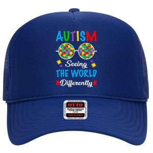 Seeing The World Differently Autism Spectrum Glasses Funny Gift High Crown Mesh Back Trucker Hat