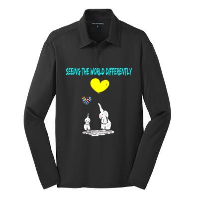 Seeing The World Differently Autism Awareness Meaningful Gift Silk Touch Performance Long Sleeve Polo