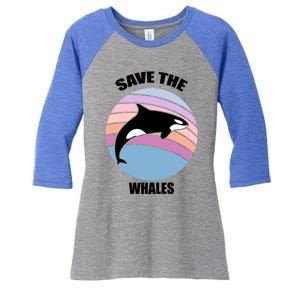 Save The Whales Gift Women's Tri-Blend 3/4-Sleeve Raglan Shirt