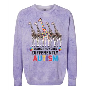 Seeing The World Differently Autism Awareness Giraffe Gift Colorblast Crewneck Sweatshirt