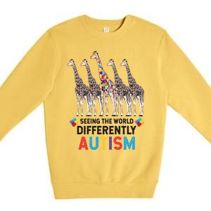 Seeing The World Differently Autism Awareness Giraffe Gift Premium Crewneck Sweatshirt