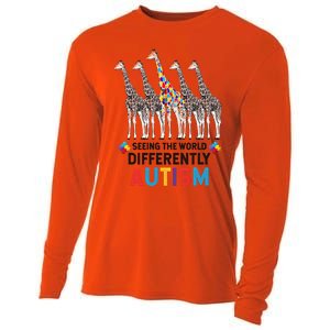 Seeing The World Differently Autism Awareness Giraffe Gift Cooling Performance Long Sleeve Crew