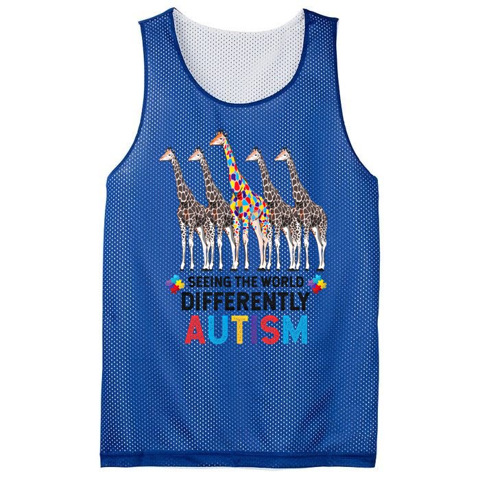 Seeing The World Differently Autism Awareness Giraffe Gift Mesh Reversible Basketball Jersey Tank