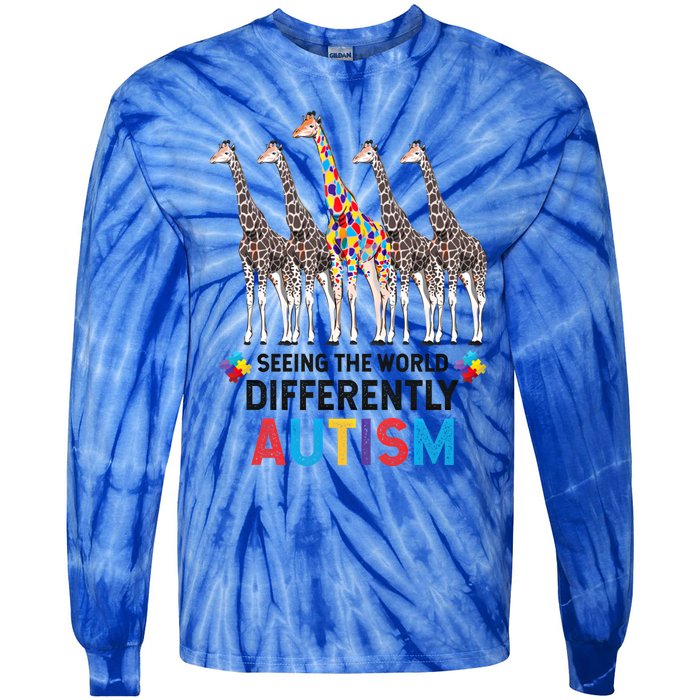 Seeing The World Differently Autism Awareness Giraffe Gift Tie-Dye Long Sleeve Shirt