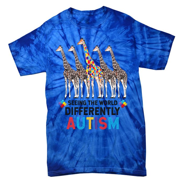 Seeing The World Differently Autism Awareness Giraffe Gift Tie-Dye T-Shirt