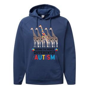 Seeing The World Differently Autism Awareness Giraffe Gift Performance Fleece Hoodie