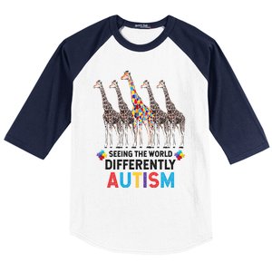 Seeing The World Differently Autism Awareness Giraffe Gift Baseball Sleeve Shirt