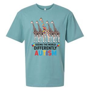 Seeing The World Differently Autism Awareness Giraffe Gift Sueded Cloud Jersey T-Shirt