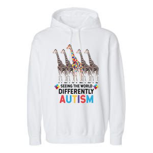 Seeing The World Differently Autism Awareness Giraffe Gift Garment-Dyed Fleece Hoodie