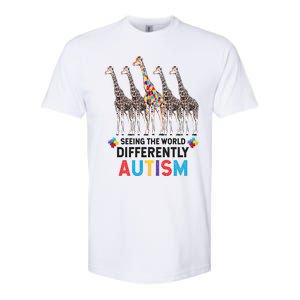 Seeing The World Differently Autism Awareness Giraffe Gift Softstyle CVC T-Shirt