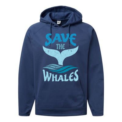 Save The Whales Vintage Retro Gift Performance Fleece Hoodie