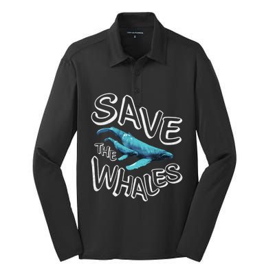 Save The Whales Retro 80s Gift Silk Touch Performance Long Sleeve Polo