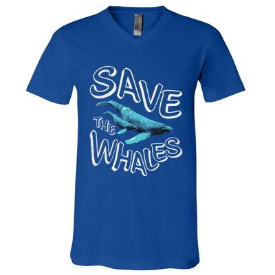 Save The Whales Retro 80s Gift V-Neck T-Shirt