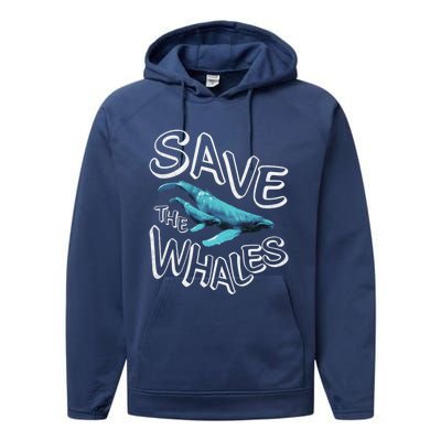 Save The Whales Retro 80s Gift Performance Fleece Hoodie