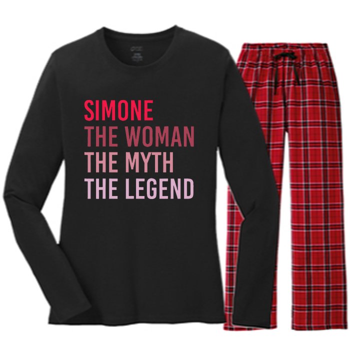 Simone The Woman Myth Legend Personalized Name Birthday Gift Women's Long Sleeve Flannel Pajama Set 