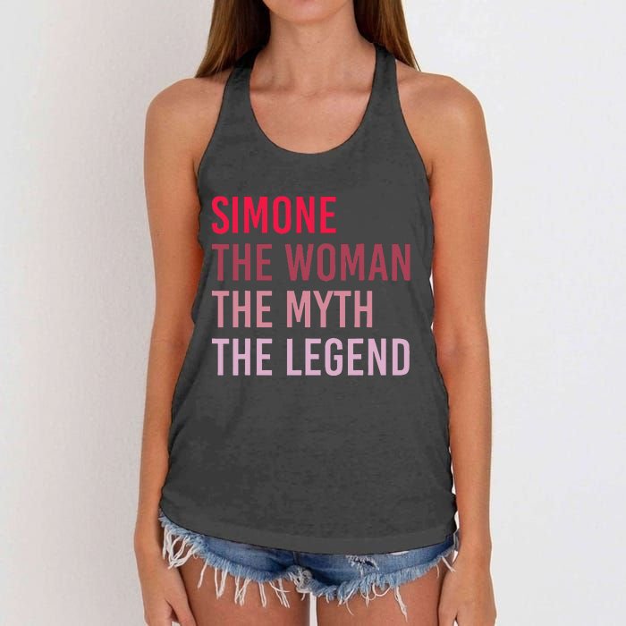 Simone The Woman Myth Legend Personalized Name Birthday Gift Women's Knotted Racerback Tank