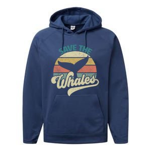 Save The Whales Retro Gift Performance Fleece Hoodie