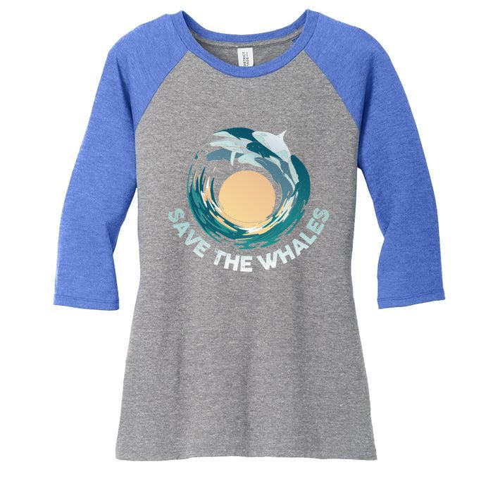 Save The Whales Gift Women's Tri-Blend 3/4-Sleeve Raglan Shirt