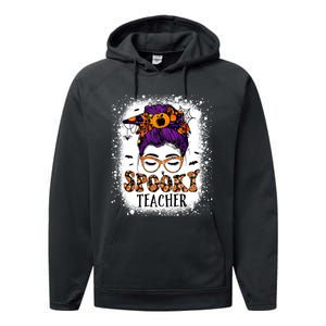 Spooky Teacher Women Messy Bun Bleached Halloween Teachers Performance Fleece Hoodie