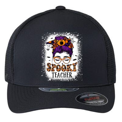 Spooky Teacher Women Messy Bun Bleached Halloween Teachers Flexfit Unipanel Trucker Cap