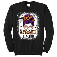 Spooky Teacher Women Messy Bun Bleached Halloween Teachers Sweatshirt