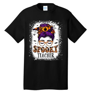 Spooky Teacher Women Messy Bun Bleached Halloween Teachers Tall T-Shirt