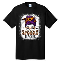 Spooky Teacher Women Messy Bun Bleached Halloween Teachers Tall T-Shirt