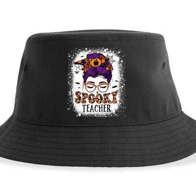 Spooky Teacher Women Messy Bun Bleached Halloween Teachers Sustainable Bucket Hat