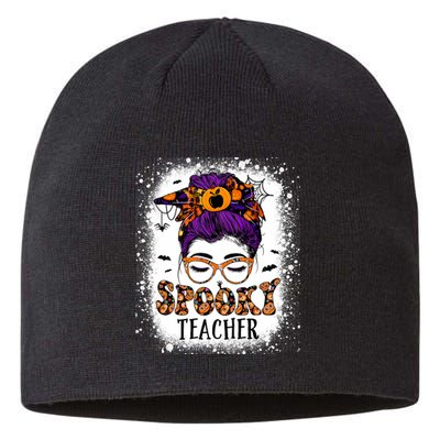 Spooky Teacher Women Messy Bun Bleached Halloween Teachers Sustainable Beanie