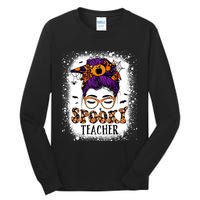 Spooky Teacher Women Messy Bun Bleached Halloween Teachers Tall Long Sleeve T-Shirt