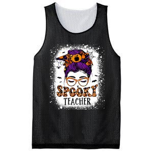 Spooky Teacher Women Messy Bun Bleached Halloween Teachers Mesh Reversible Basketball Jersey Tank