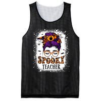 Spooky Teacher Women Messy Bun Bleached Halloween Teachers Mesh Reversible Basketball Jersey Tank