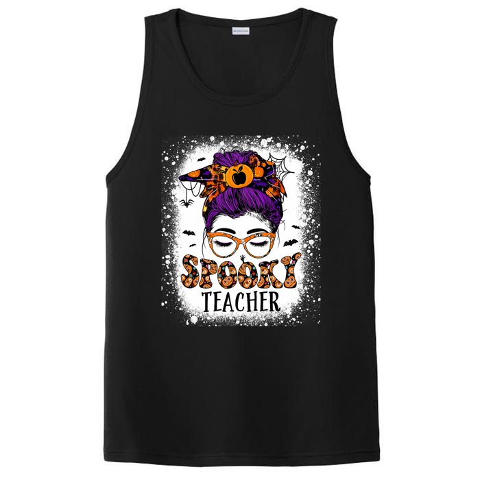 Spooky Teacher Women Messy Bun Bleached Halloween Teachers PosiCharge Competitor Tank