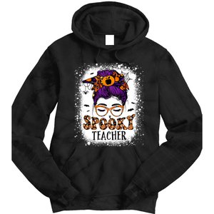 Spooky Teacher Women Messy Bun Bleached Halloween Teachers Tie Dye Hoodie