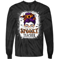 Spooky Teacher Women Messy Bun Bleached Halloween Teachers Tie-Dye Long Sleeve Shirt