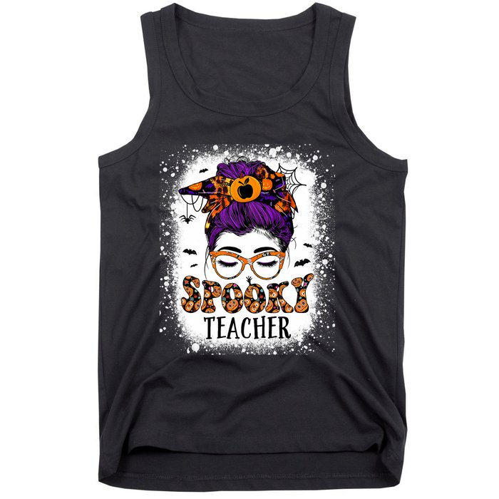 Spooky Teacher Women Messy Bun Bleached Halloween Teachers Tank Top