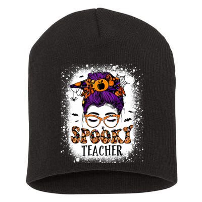 Spooky Teacher Women Messy Bun Bleached Halloween Teachers Short Acrylic Beanie