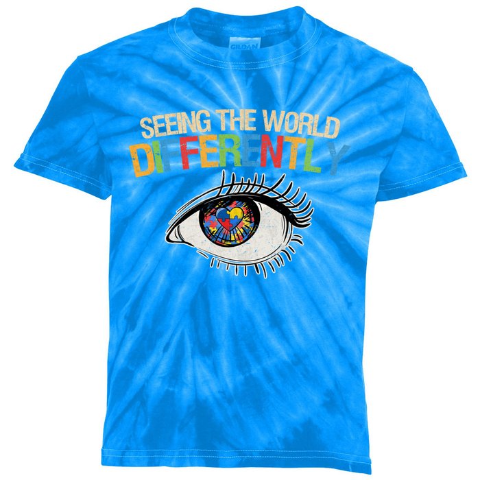 Seeing The World Differently Autism Awareness Gift Kids Tie-Dye T-Shirt