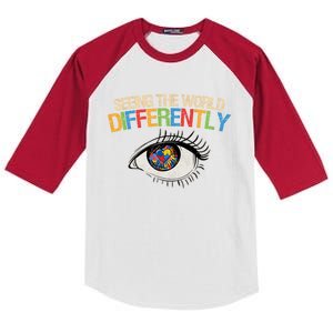 Seeing The World Differently Autism Awareness Gift Kids Colorblock Raglan Jersey