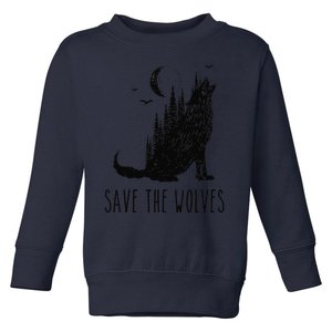 Save The Wolves Earth Day Howling Wolf Nature Environment Toddler Sweatshirt