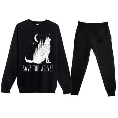 Save The Wolves Earth Day Wildlife Conservancy Howling Wolf Premium Crewneck Sweatsuit Set