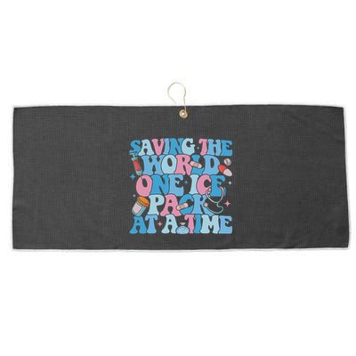 Saving The World One Ice Pack At A Time Large Microfiber Waffle Golf Towel