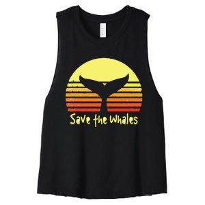 Save The Whales Nautical Ocean Killer Whale Conservation II Women's Racerback Cropped Tank