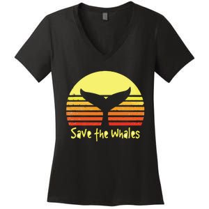 Save The Whales Nautical Ocean Killer Whale Conservation II Women's V-Neck T-Shirt